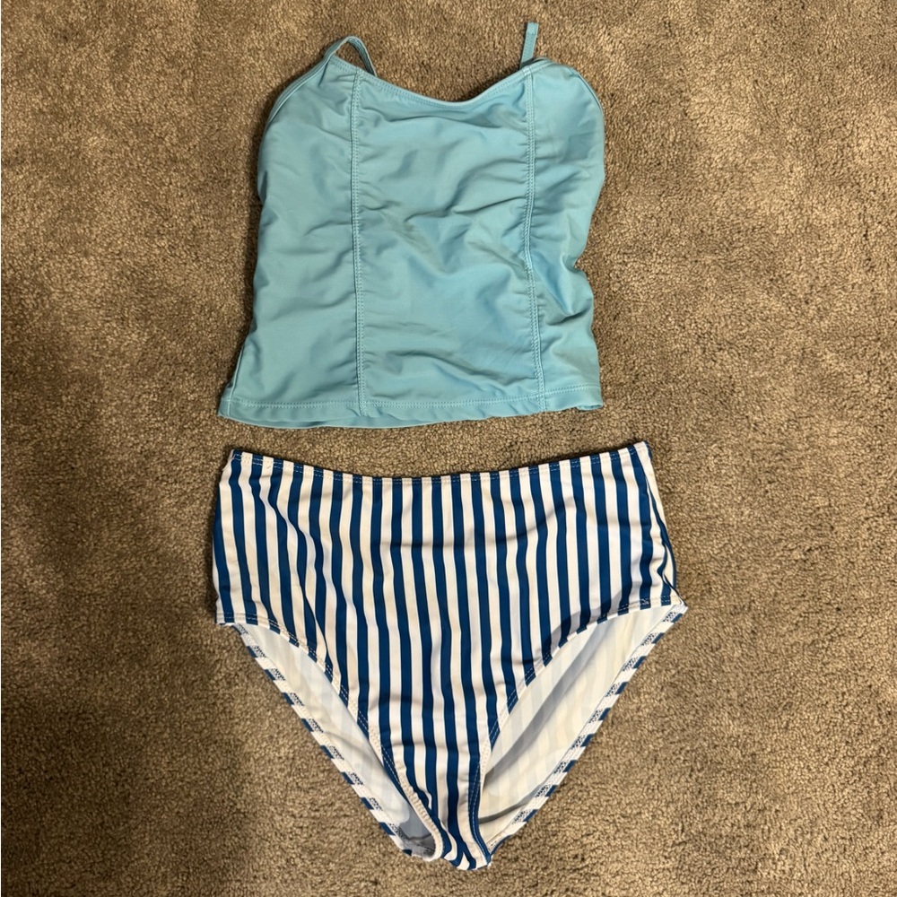 Cupshe Aqua Tankini with Striped Bottoms